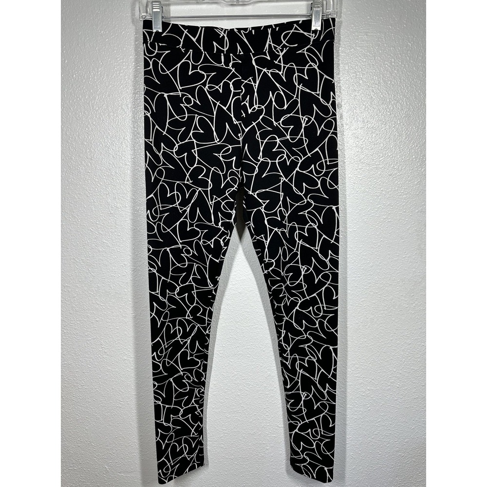 Bethany Mota‎ Leggings Womens Medium Black White Heart Print Stretch Pants Yoga